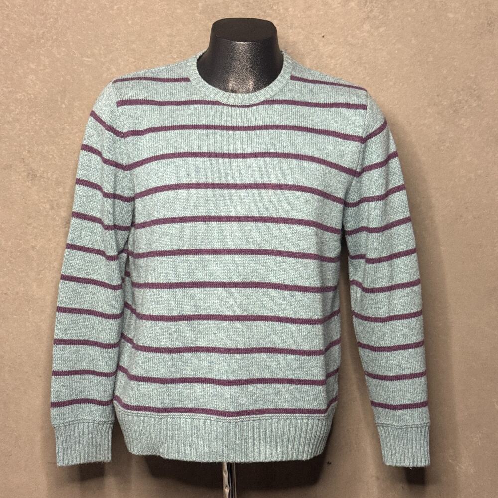 Gap Men's Striped Crewneck Sweater Seafoam Green Plum Cotton Wool Blend L